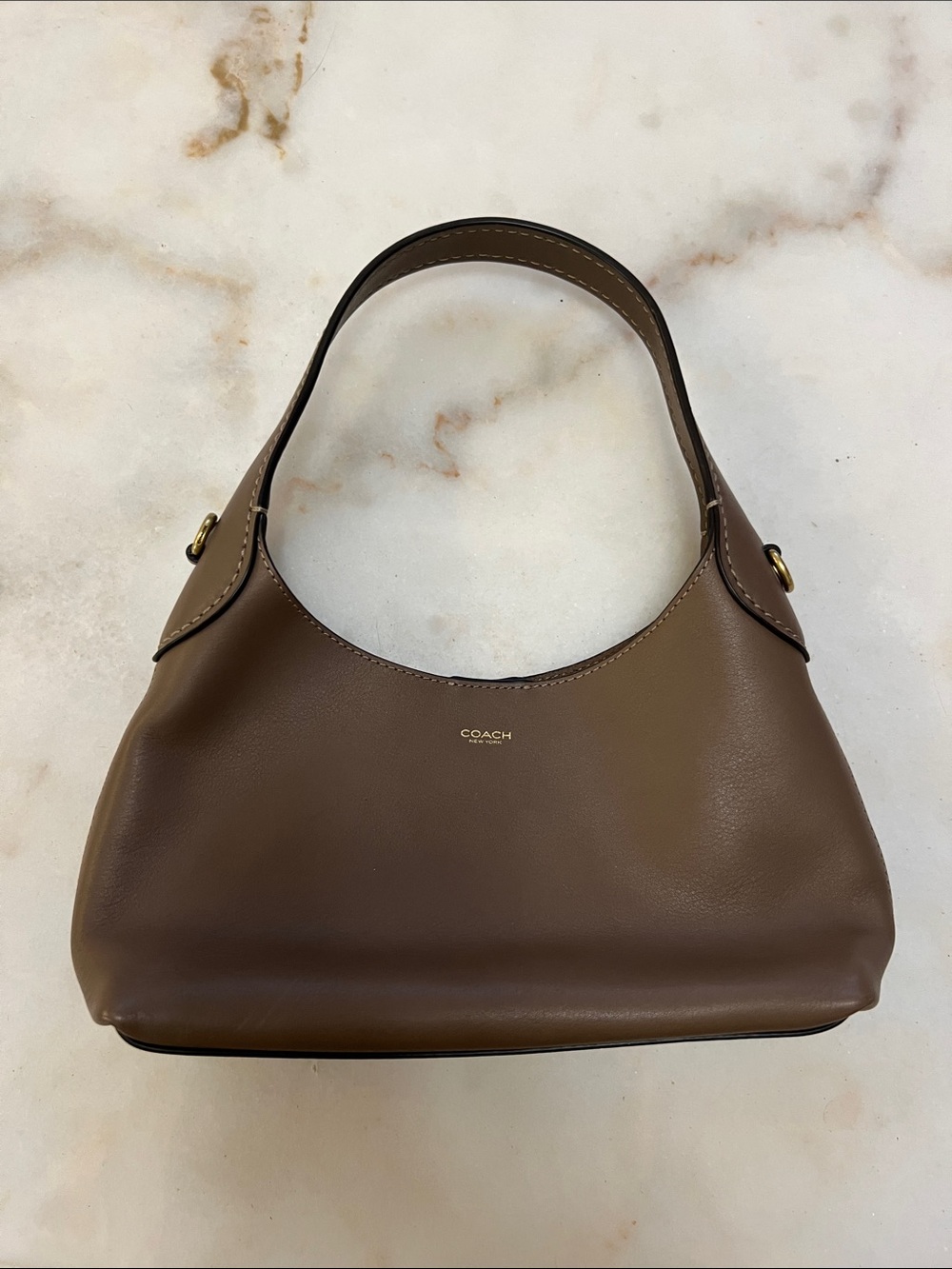 Coach Brown Leather Shoulder Bag with Gold-Tone Accent